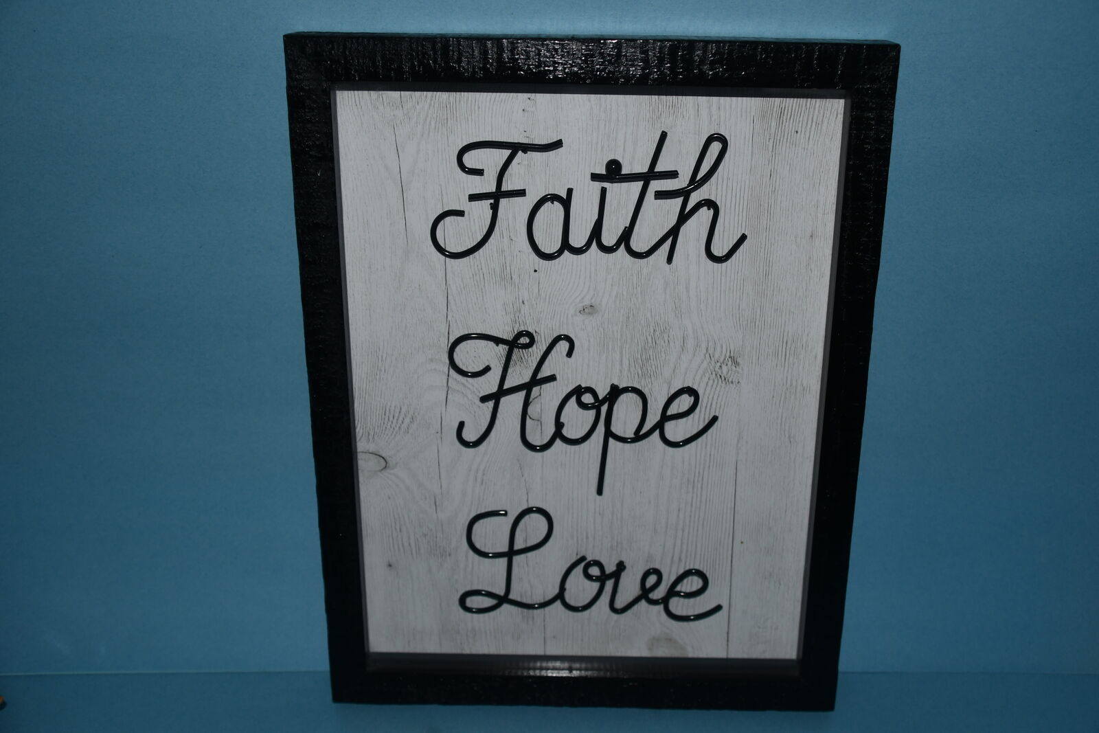 "FAITH, HOPE, LOVE" WALL HANGING ~ 14" x 11" FRAMED ~ BLACK FRAME ~ METAL WORDS