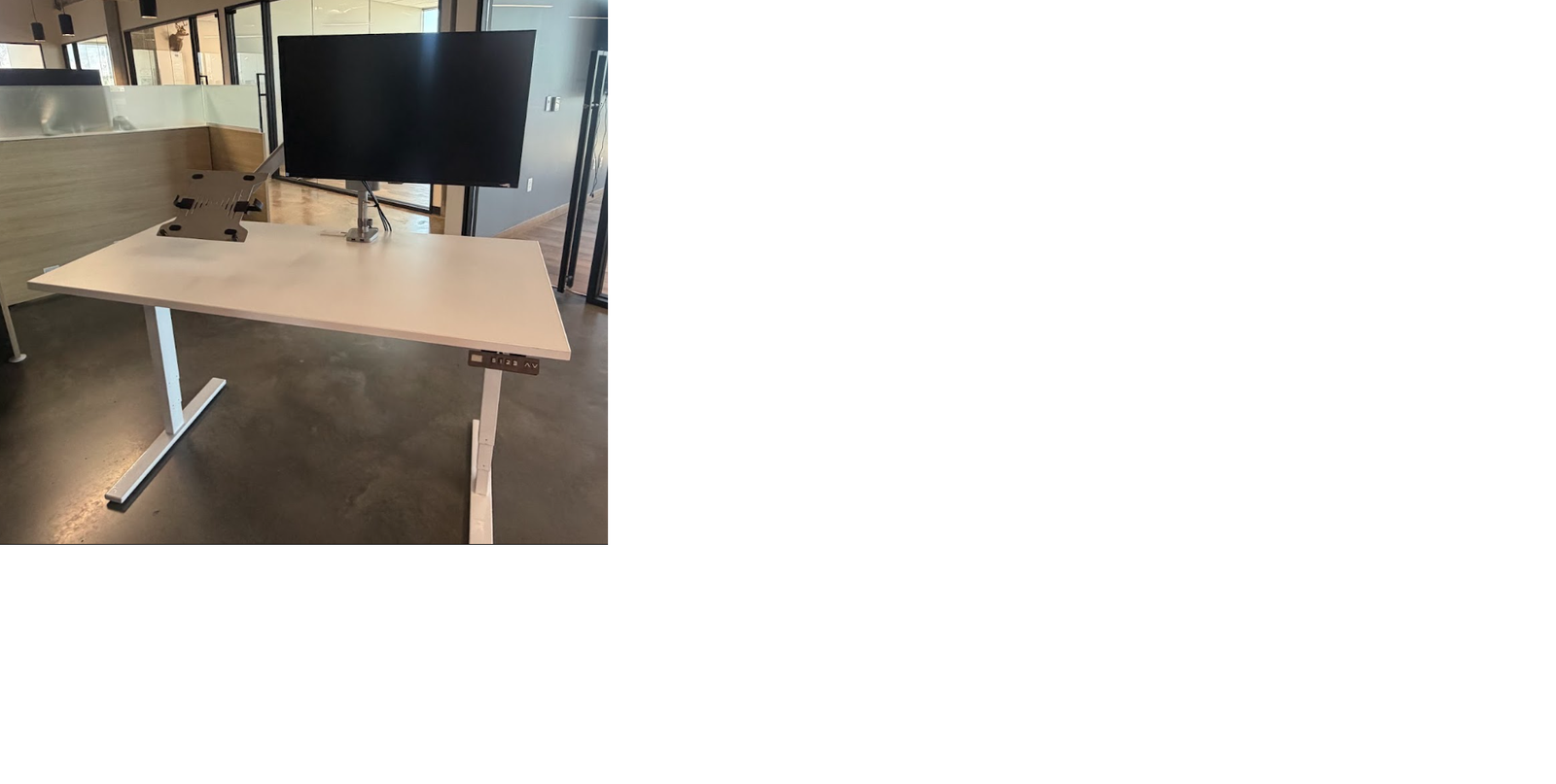 Computer Desk, Monitor (32"), and Monitor Arm with Laptop Tray