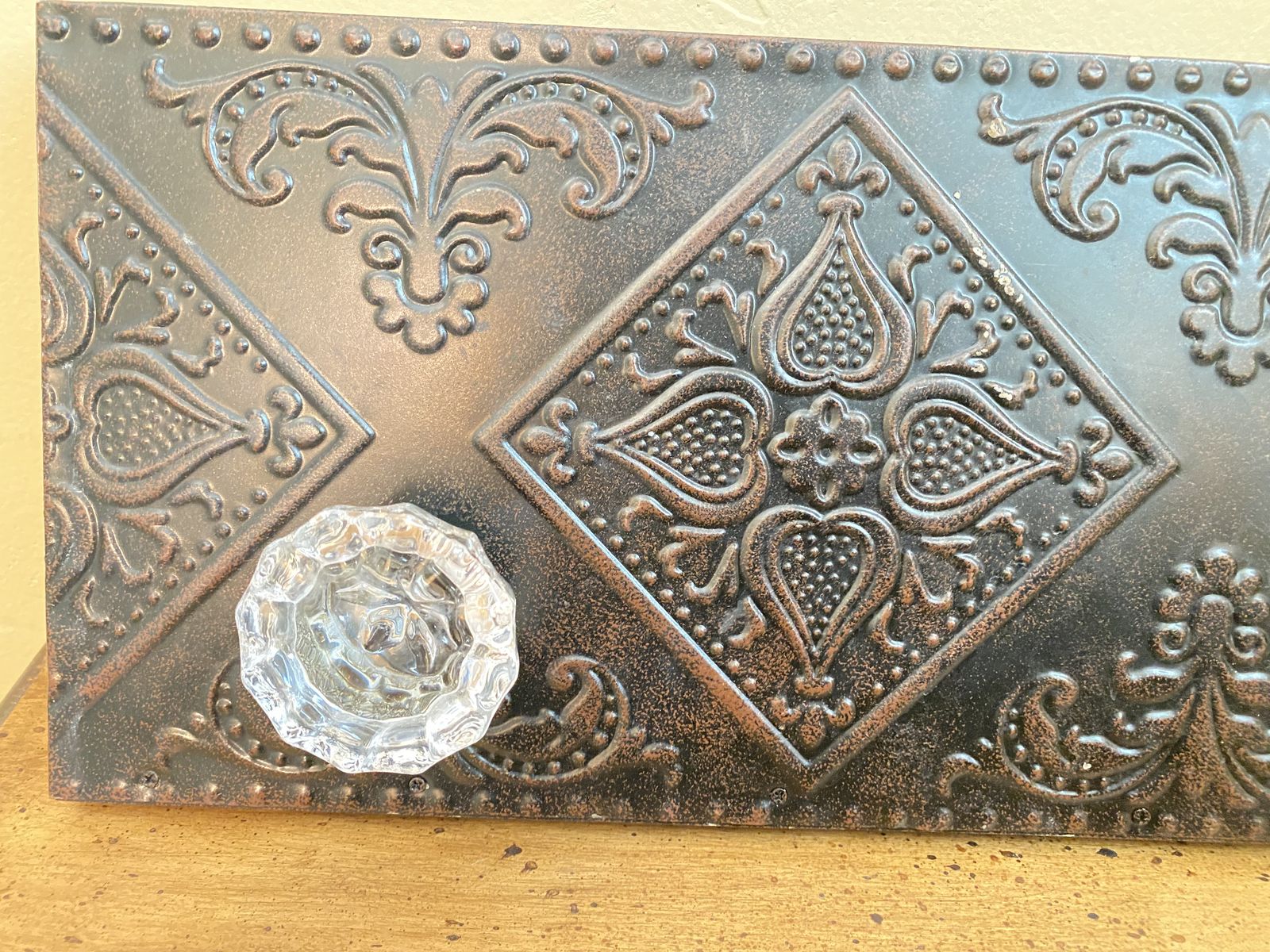 Rustic Bronze Embossed Metal Wall Decor Coat Rack with Glass Knobs 27" Wide - C PIX