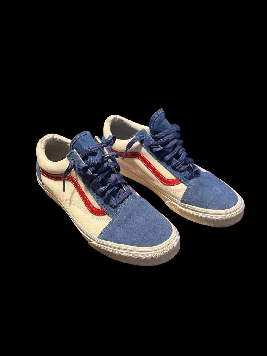 Vans Old Skool Blue White Red Stripe Low Top Sneakers - Men's Size 9.5