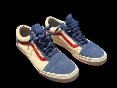 Vans Old Skool Blue White Red Stripe Low Top Sneakers - Men's Size 9.5