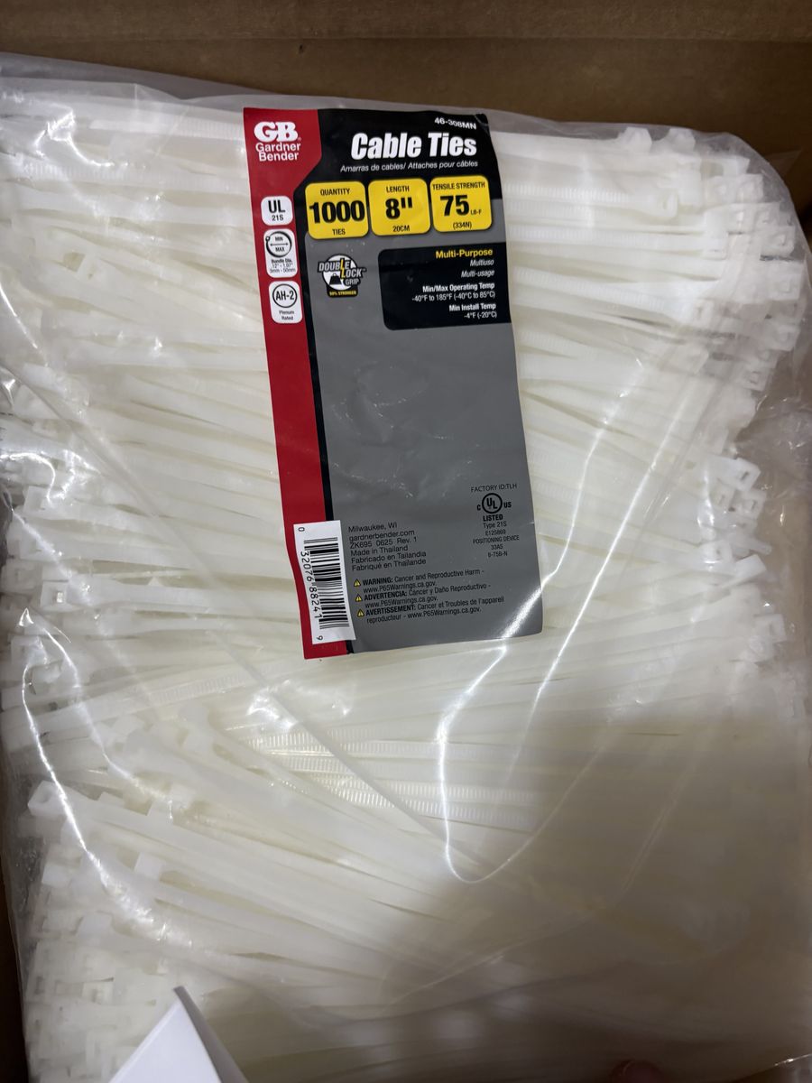 Gardner Bender 8" White Multi-Purpose Cable Ties - 1000 Pack, 75lb Tensile Strength