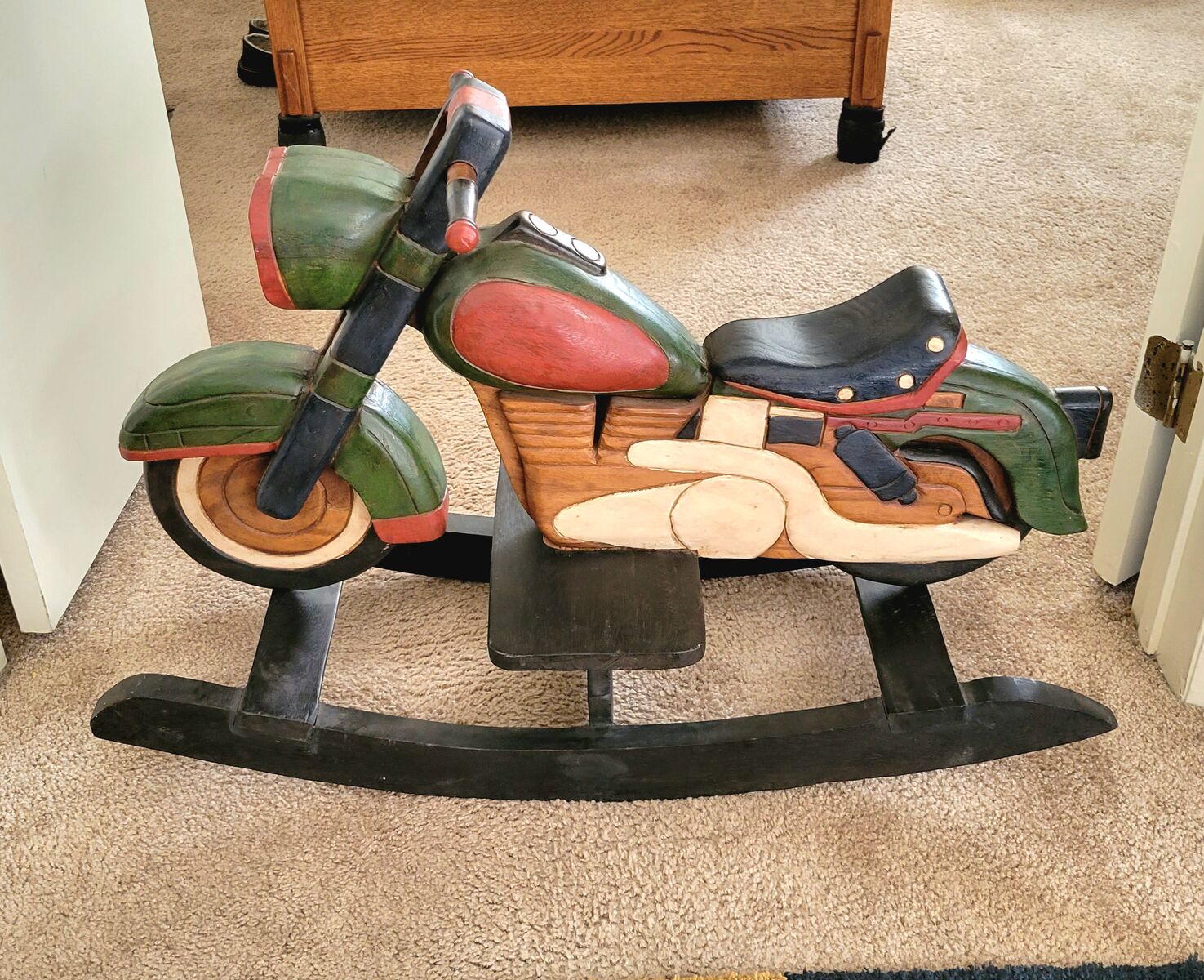Vintage Wooden Motorcycle Shaped Rocker
