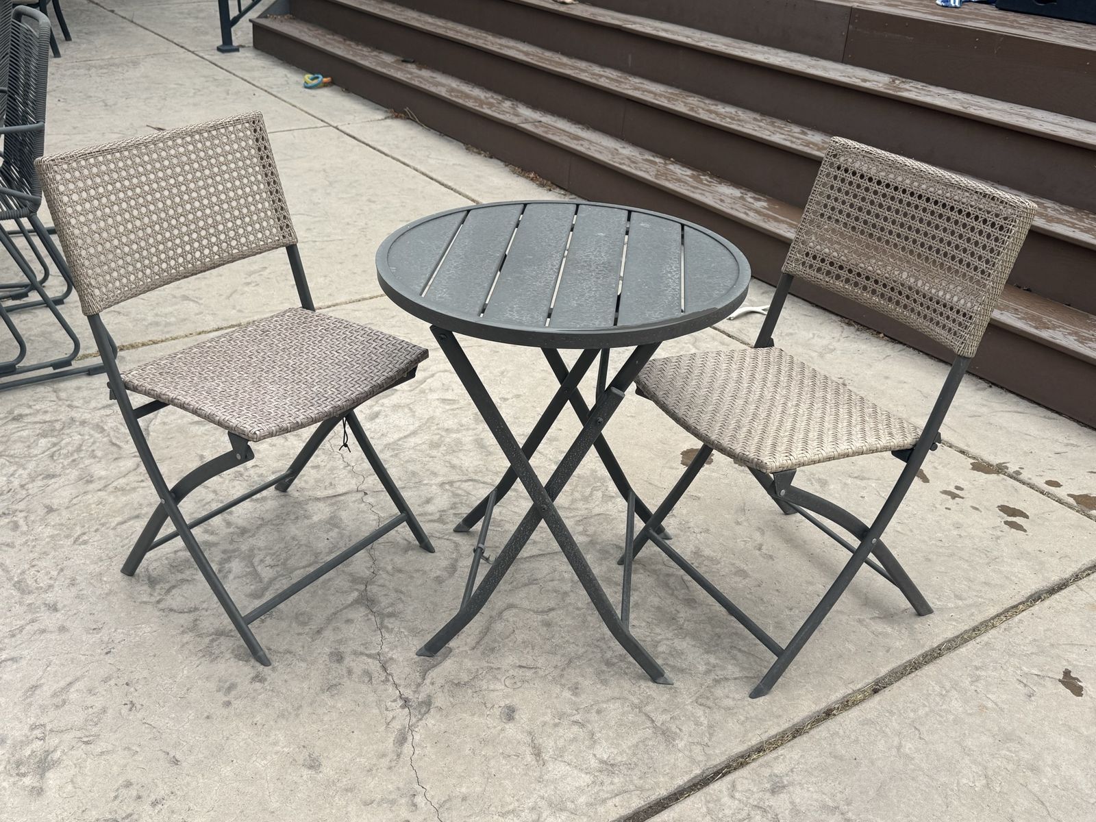 Folding Patio Bistro Set - 2 Woven Chairs & Round Table, Outdoor Cafe Furniture