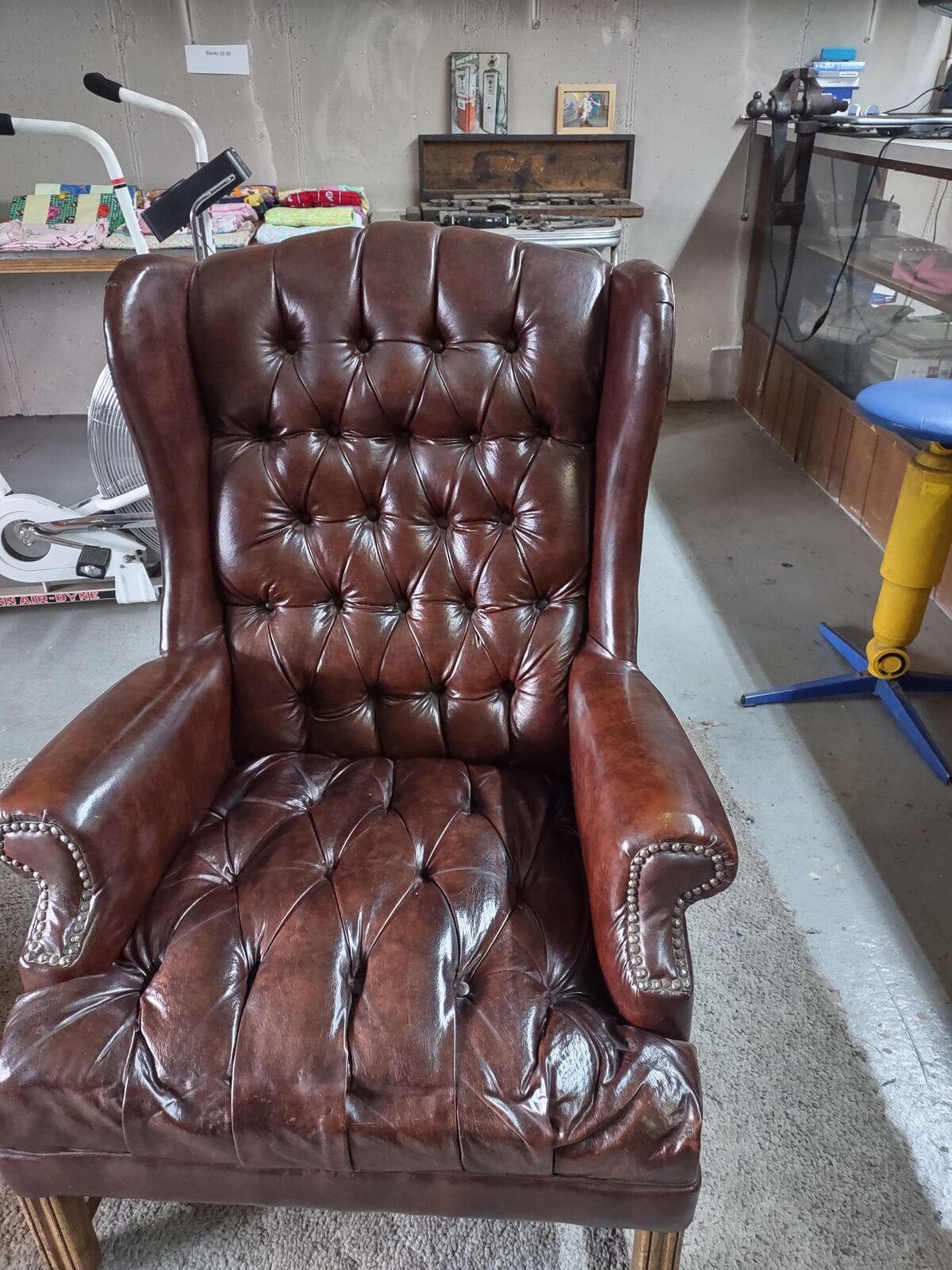 2 leather wing back chairs
