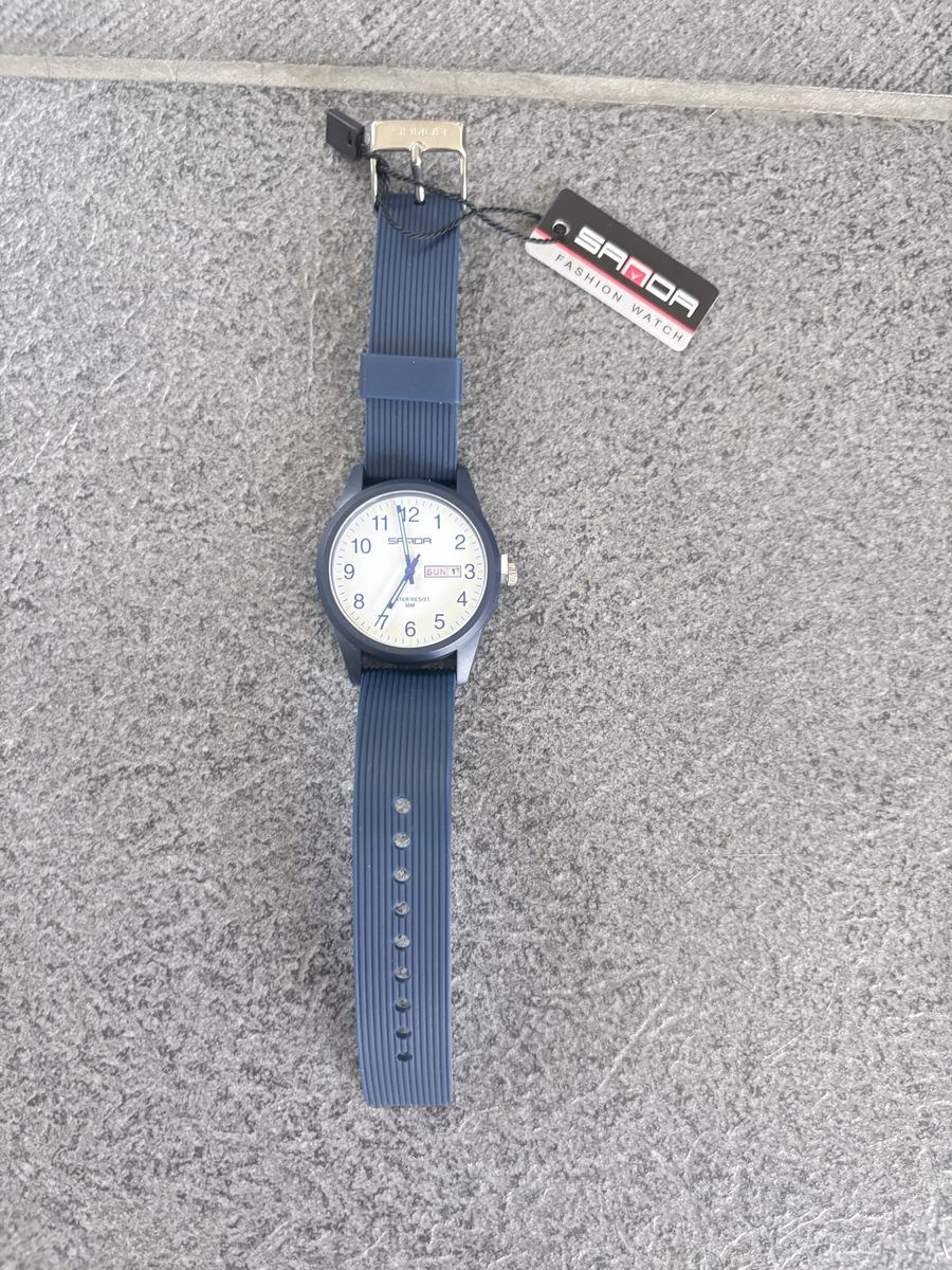 SANDA Fashion Watch Blue Silicone Band White Dial Date Display Water Resistant