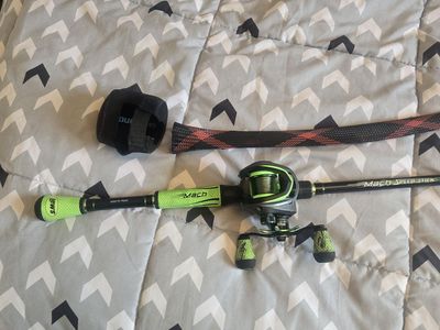 Lew's Mach 2 baitcaster with rod and reel covers
