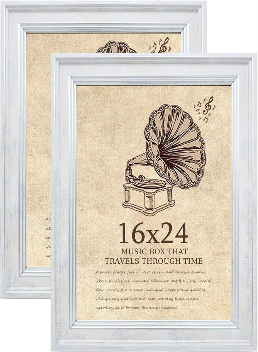 Set of 2 White Distressed Wood Picture Frames 16x24 Inch Wall Art Photo Frames