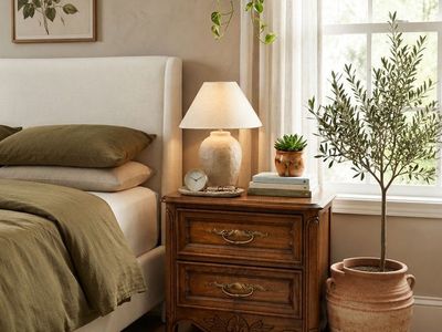 Pair of Vintage 2-Drawer French Provincial Nightstands or Side Tables w/Carved Detailing & Ornate Brass Pulls by Dixie
