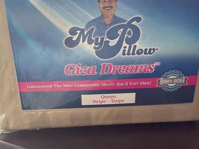 MyPillow Giza Dreams Queen Size Sheet Set - Stripe/Taupe, 100% Giza Cotton, 400 Thread Count