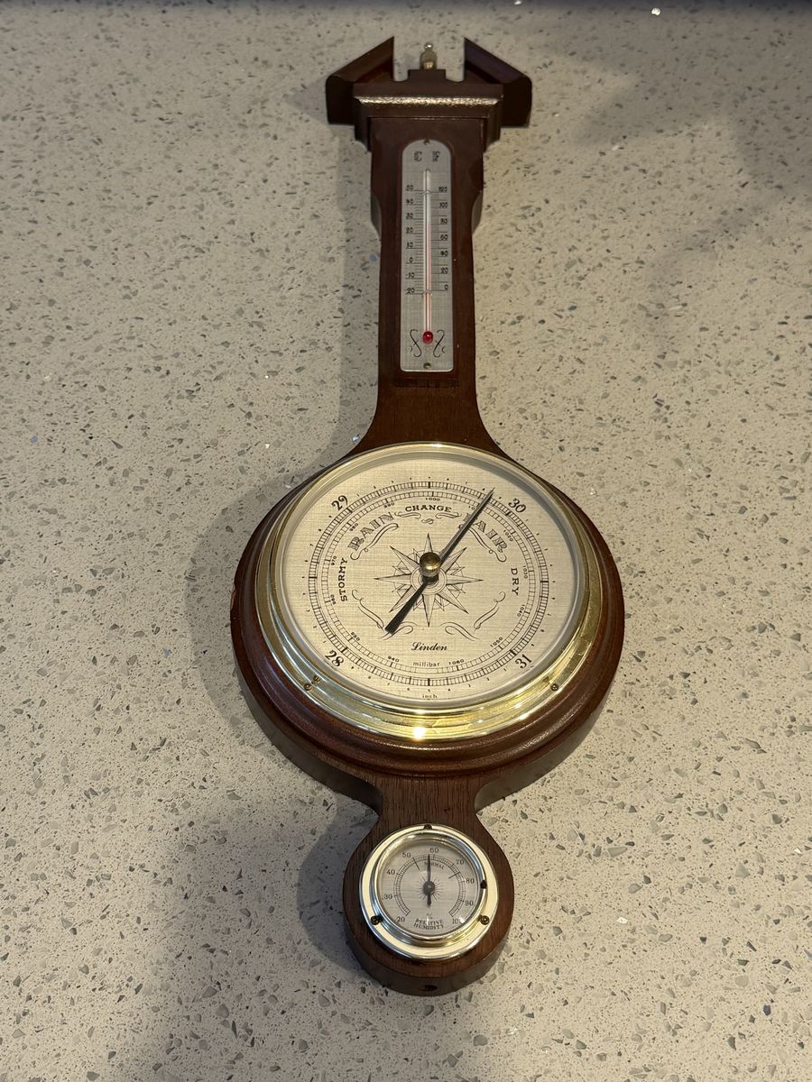 Vintage Linden Wood Wall Barometer Thermometer Hygrometer Weather Station