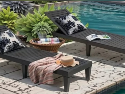 New set of 2 Chaise Lounge Chair Set, adjustable, waterproof
