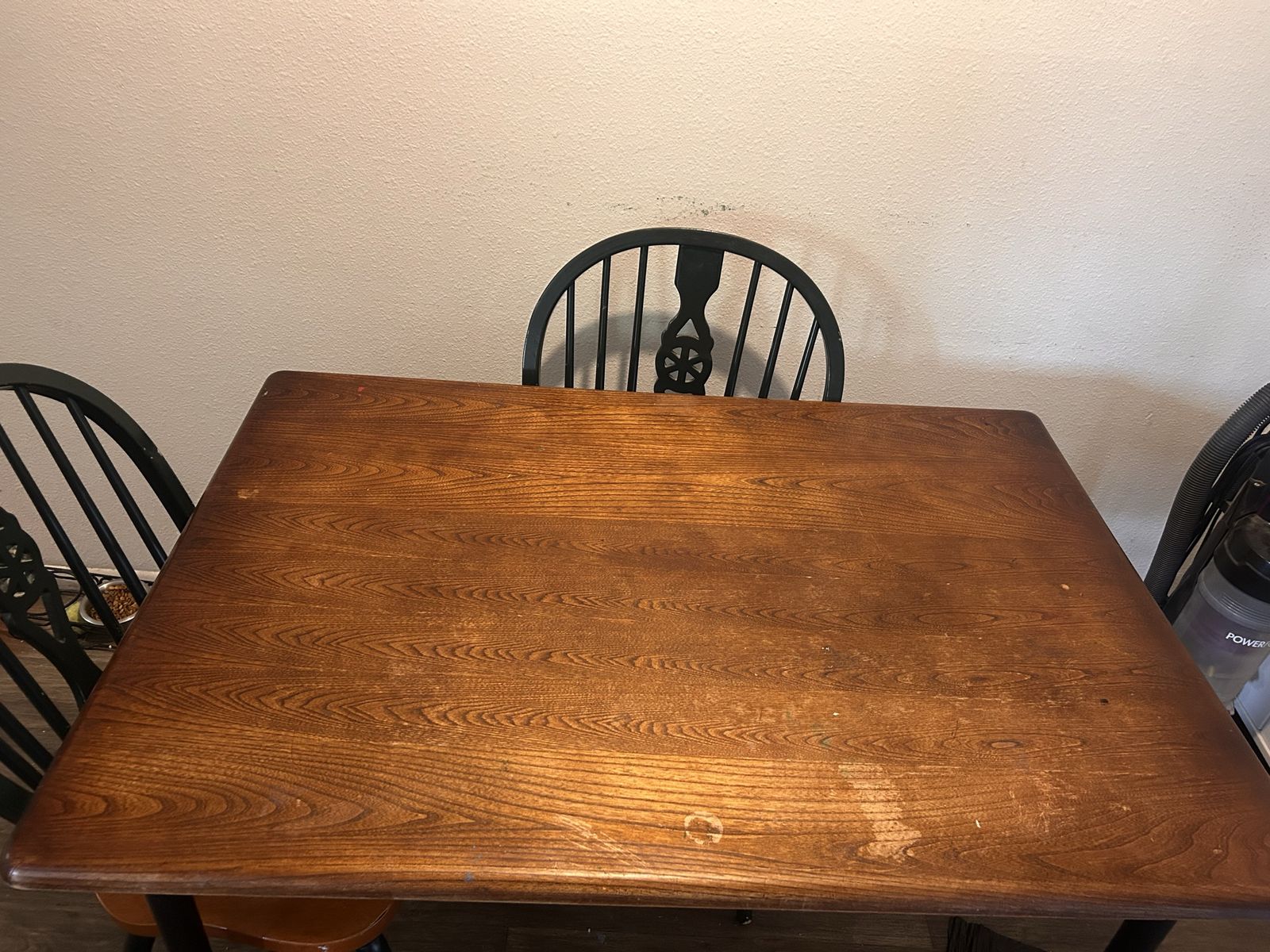 Classic Wood & Black Metal Dining Table with 2 Chairs - Compact Design for Small Spaces