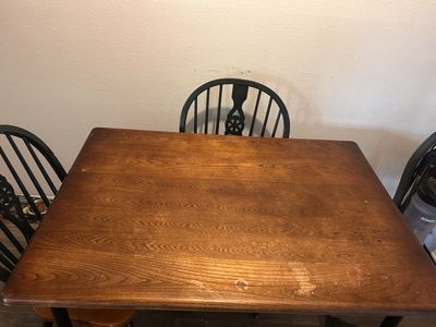 Classic Wood & Black Metal Dining Table with 2 Chairs - Compact Design for Small Spaces