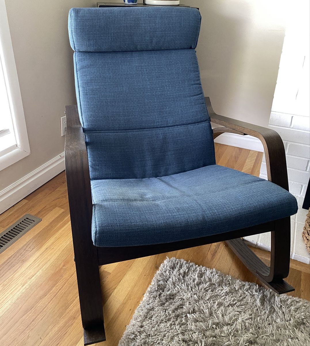 IKEA Poang Rocking Chair Dark Brown Wood - Hillared Dark Blue Cushion