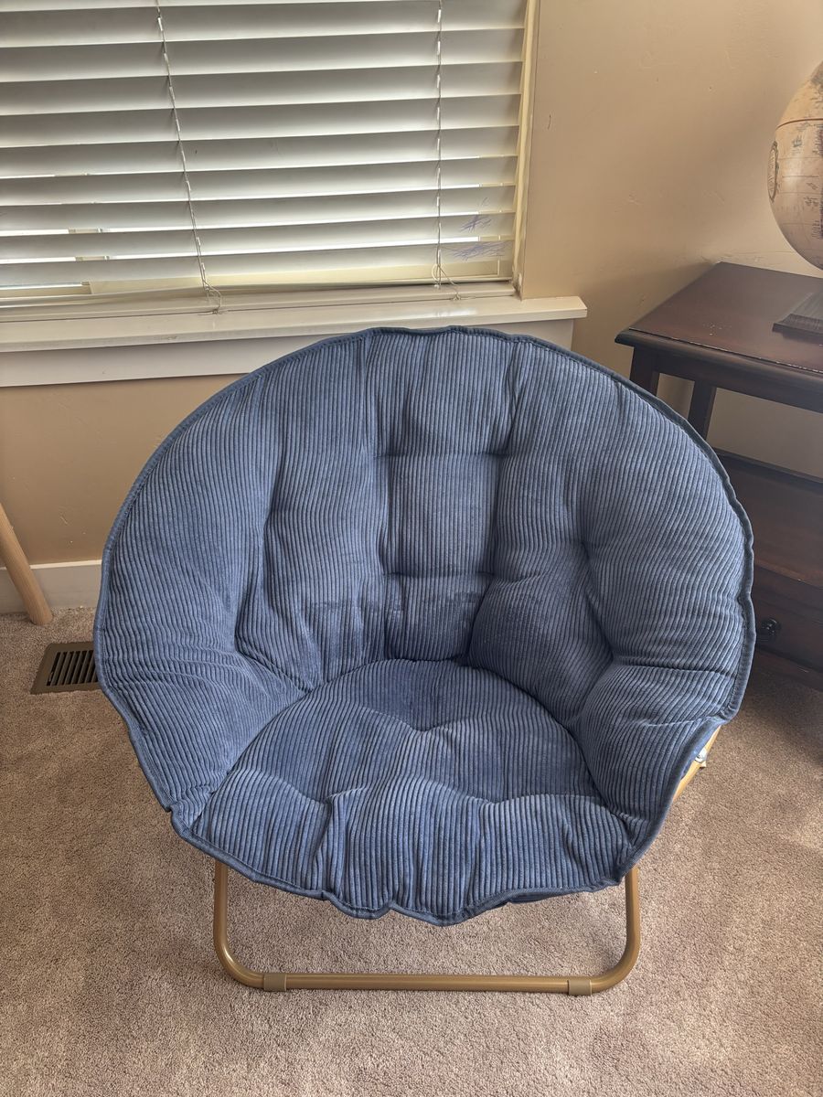Blue Folding Chair with Gold Metal Frame