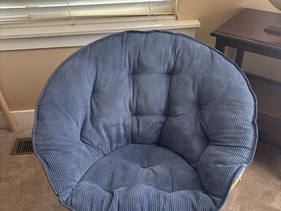 Blue Folding Chair with Gold Metal Frame