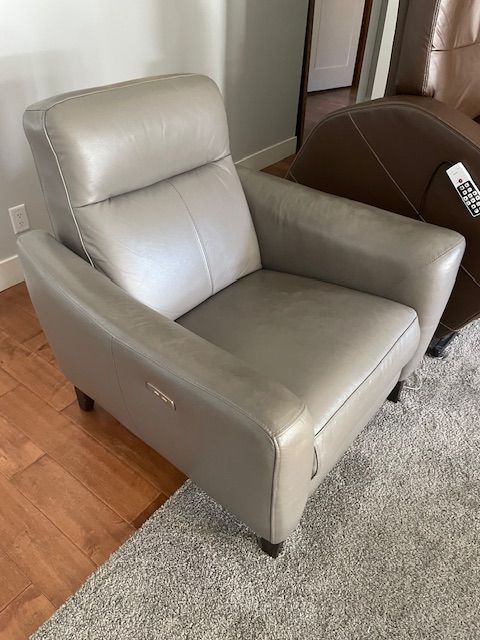 Nice used power grey recliner chair leather modern sleek.