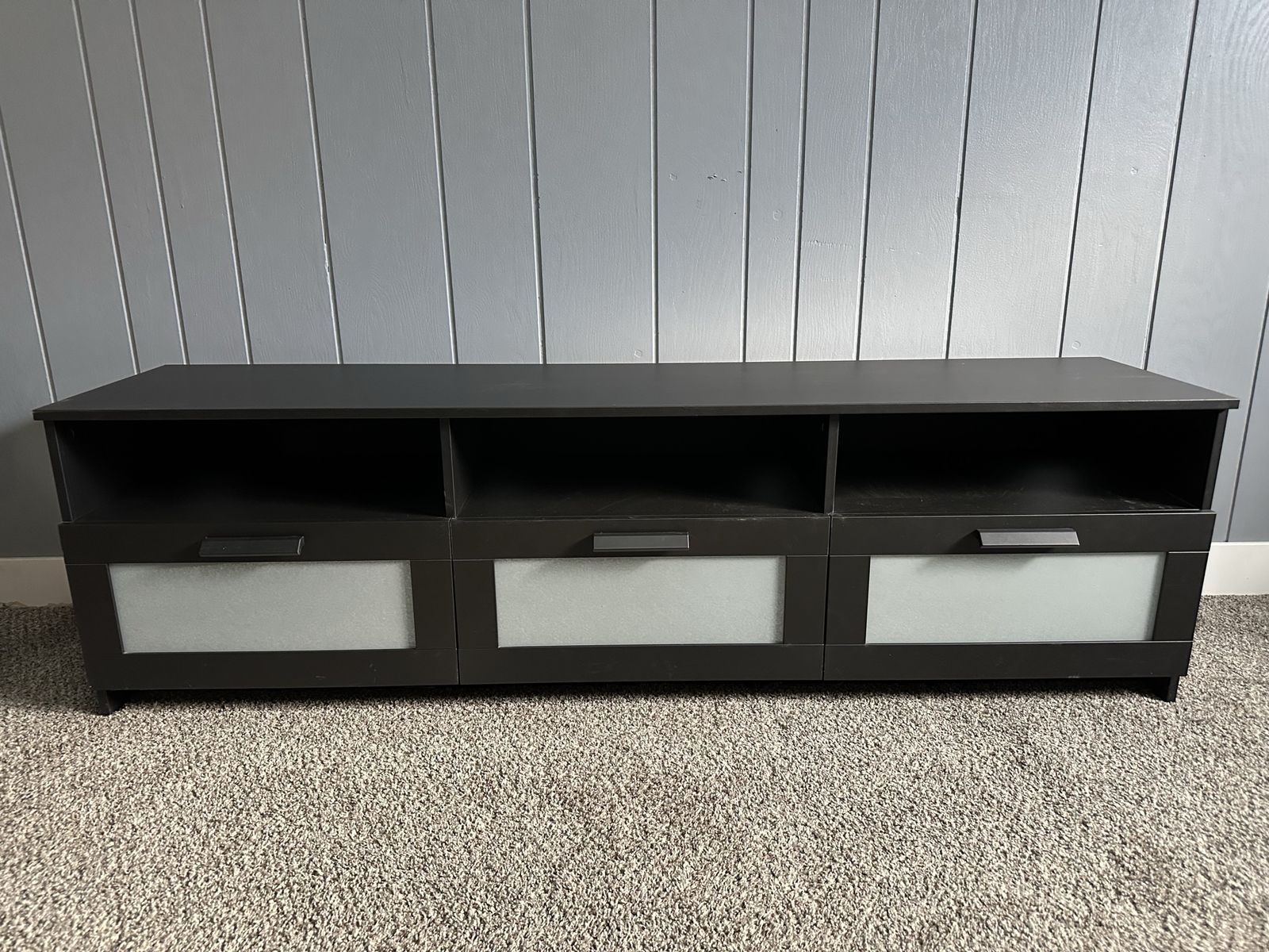 IKEA BRIMNES TV Unit, Black-Brown, Frosted Glass Drawers, 70 7/8" Wide