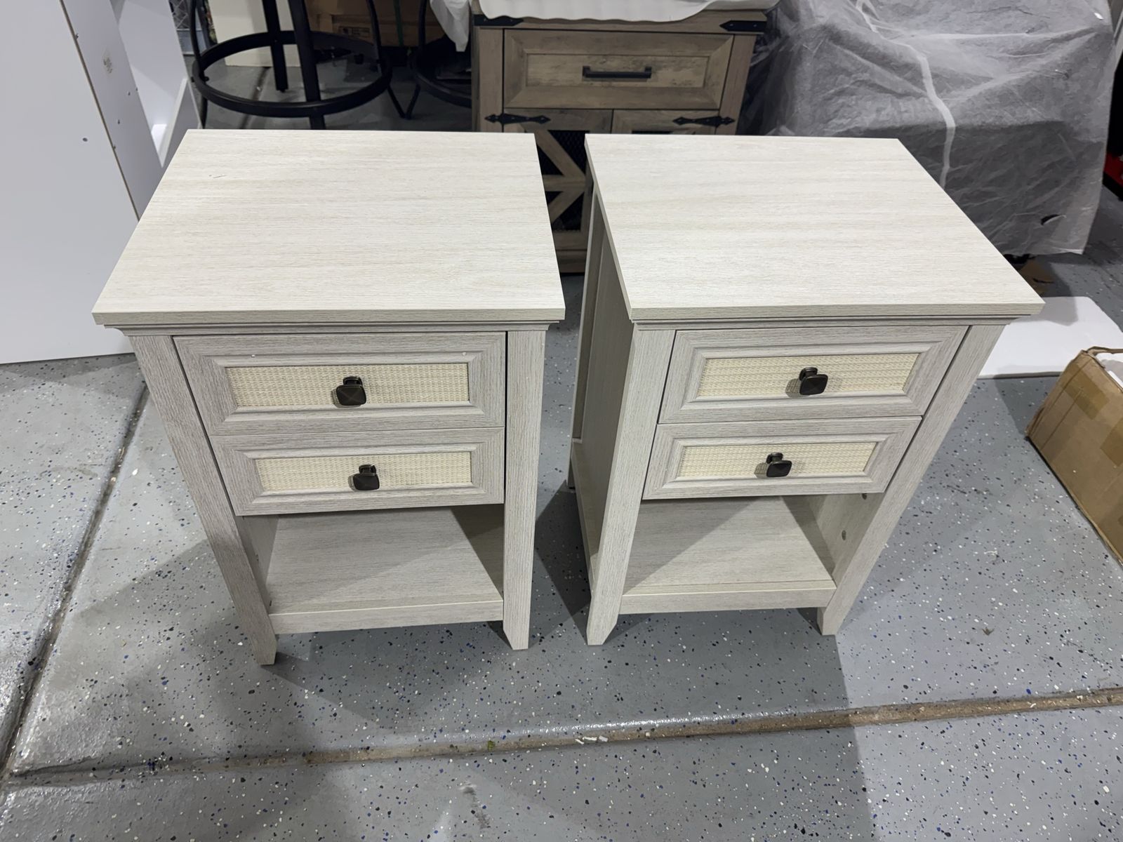 ROYALCRAFT ZFK058 Light Wood Grain Nightstands with 2 Rattan Drawers - Pair