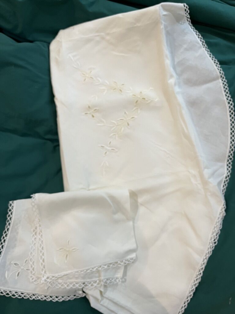 Irish Linen Embroidered Tablecloth And Napkins