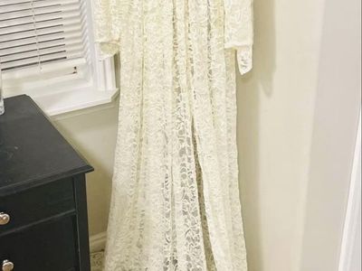 ZeBuBeYou Maternity Dress Photo Shoot Gown Boho Wedding Lace Long Sleeve V-Neck