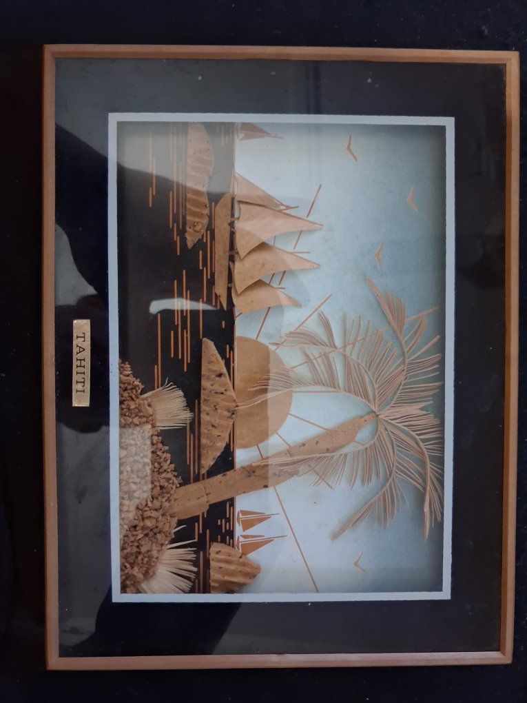 Vintage Framed Tahiti Mixed Media Artwork Wall Decor