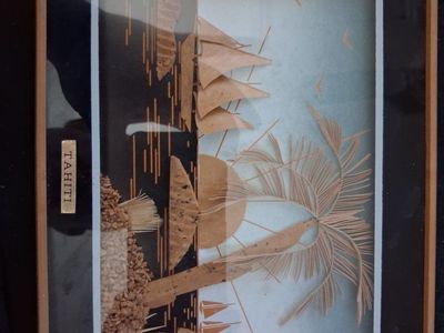 Vintage Framed Tahiti Mixed Media Artwork Wall Decor