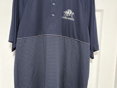 Cutter & Buck Utah State Aggies Polo Shirt Navy Blue Striped XL