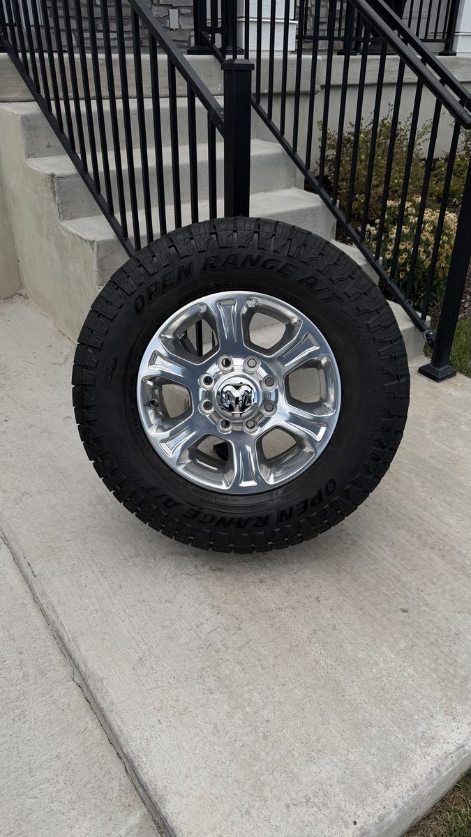 Dodge Ram 3500 Rims and Tires 275/70R18 Open Range Plus All Terrain Load E
