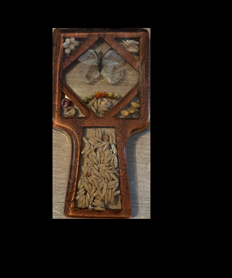 Vintage 1970s Hippie Boho Lucite Acrylic Spoon Rest Butterfly Dried Flowers Grain