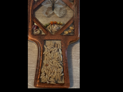 Vintage 1970s Hippie Boho Lucite Acrylic Spoon Rest Butterfly Dried Flowers Grain