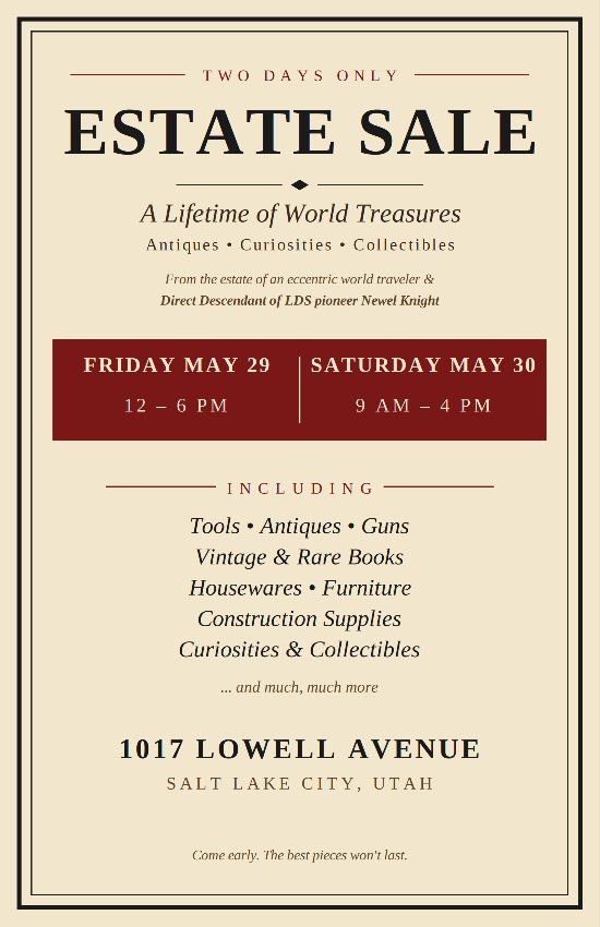 ESTATE SALE - TWO DAYS ONLY
A Lifetime of World Treasures