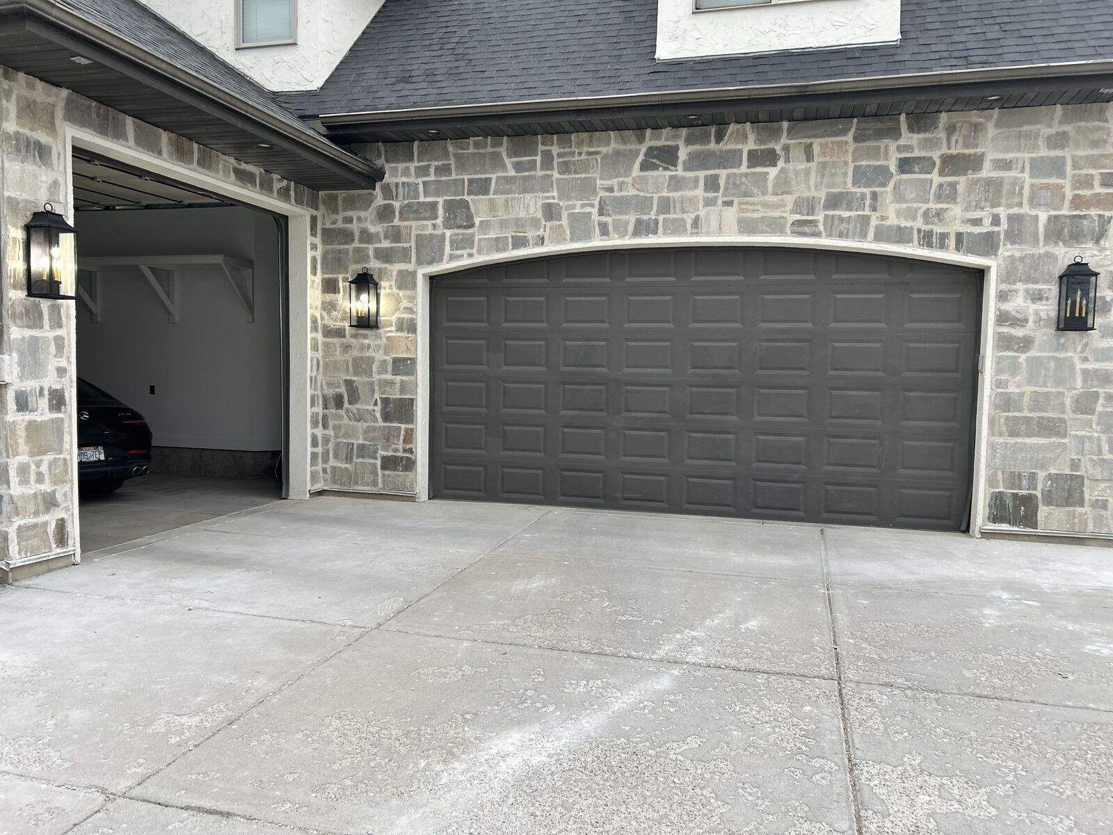 18 x 9 insulated garage door with lift master motors and rails, remote and keypad
