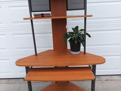 Corner Computer Desk Workstation with Shelves - Wood Grain Finish