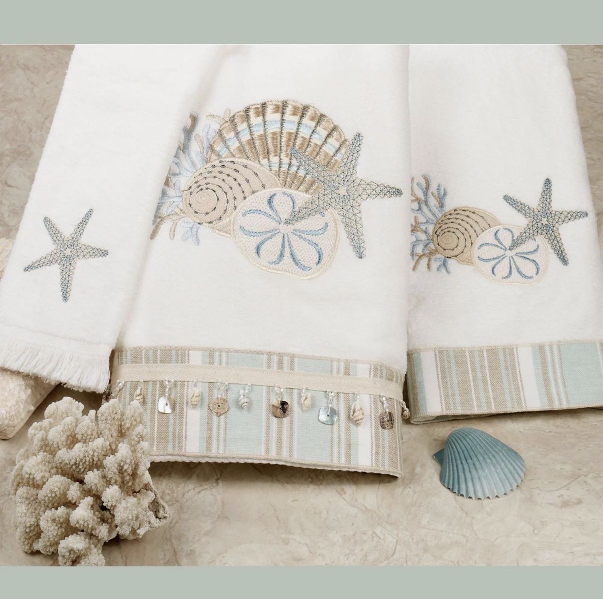 By the Sea White Coastal Bath Towel Set