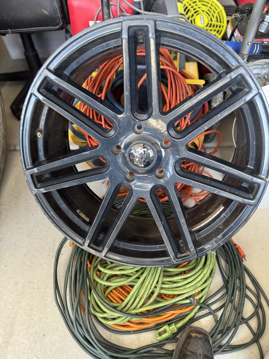 Set of 5 22" 5-Lug Black Rims with Low Profile Tires (Tires Worn)