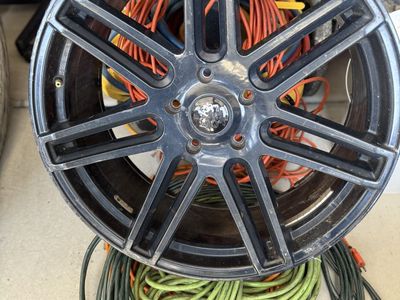 Set of 5 22" 5-Lug Black Rims with Low Profile Tires (Tires Worn)