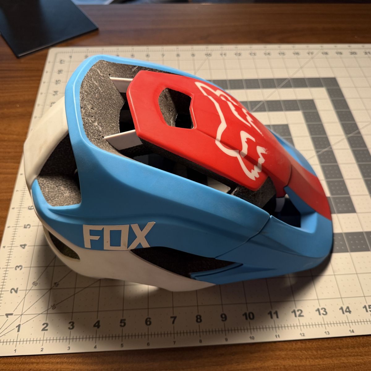 Fox Mountain Bike Helmet - Blue/Red/White Cycling Head Protection