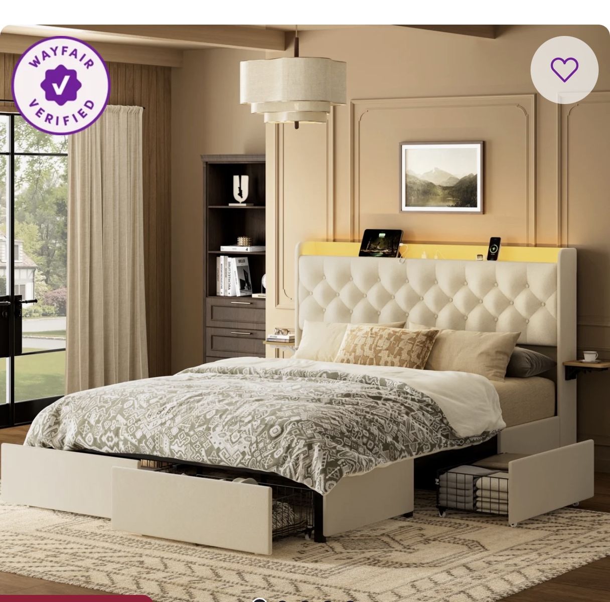Larmace Tufted Upholstered Storage Bed with LED Headboard and Drawers 