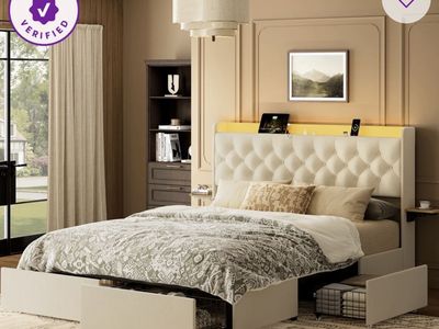 Larmace Tufted Upholstered Storage Bed with LED Headboard and Drawers