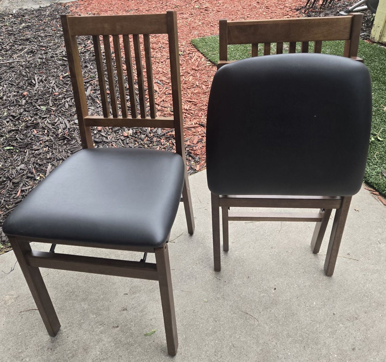 Set of 2 Wood Frame Black Padded Seat Folding Chairs