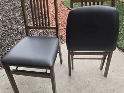 Set of 2 Wood Frame Black Padded Seat Folding Chairs
