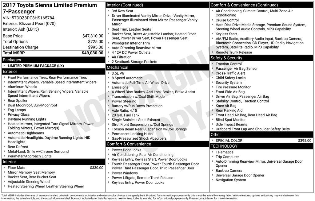 2017 Toyota Sienna Limited Premium 7-Passenger