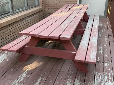 Free 10’ redwood picnic table over 100 years old in need of TLC.