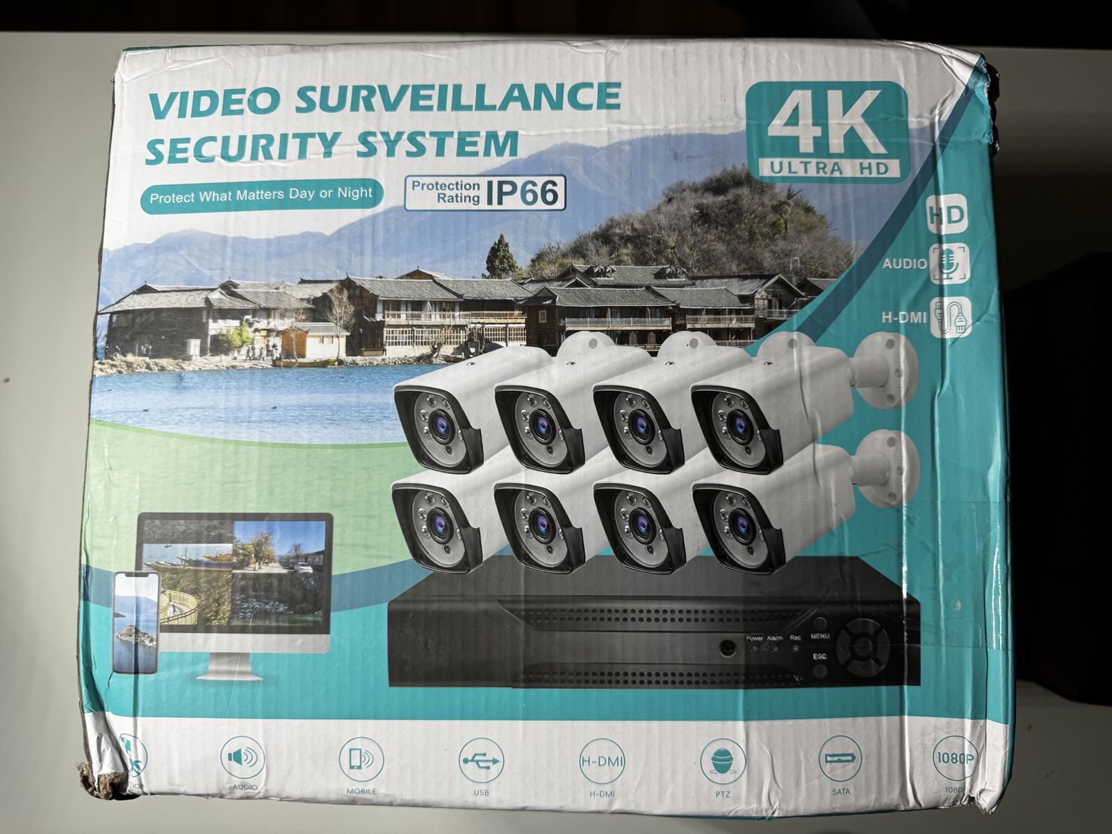 HD 4K Ultra HD IP66 Video Surveillance Security System w/ 8 Cameras, 4G Phone Viewing