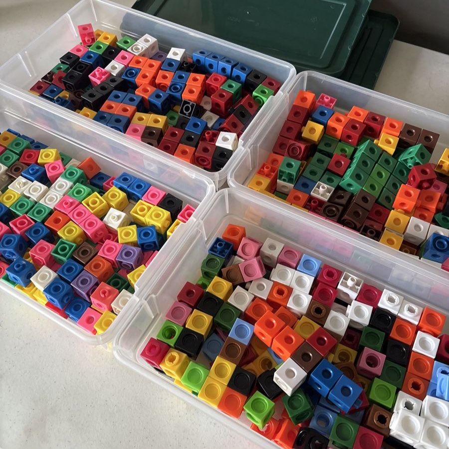 Colorful Mathlink Cubes Connecting Blocks Interlocking Counting STEM Toys Learning school, 4 containers