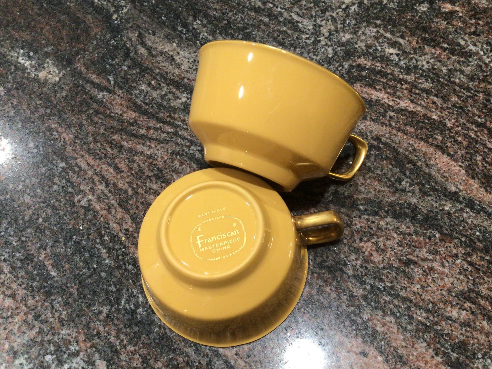 FRANCISCAN Martinique 2 cups vntg gold with gold trim cottagecore EXCELLENT