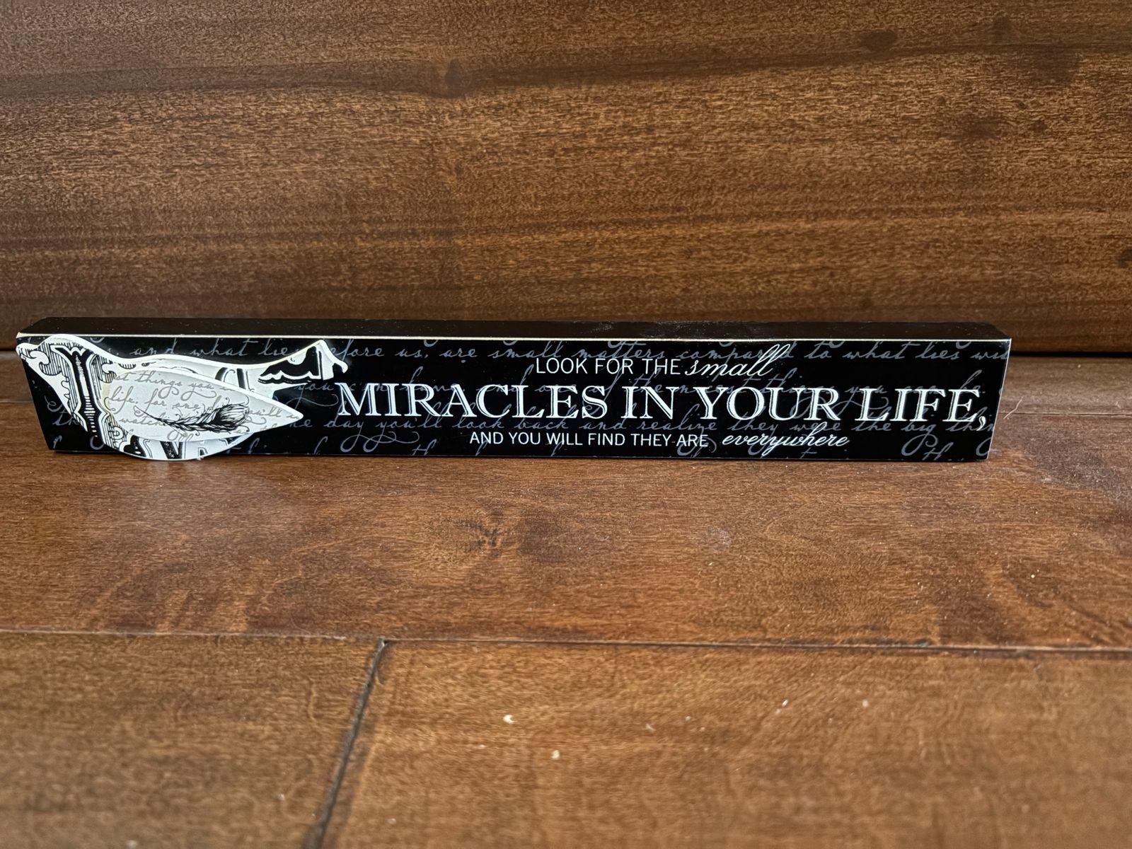 Black Standing Wood Miracles Sign With Bird