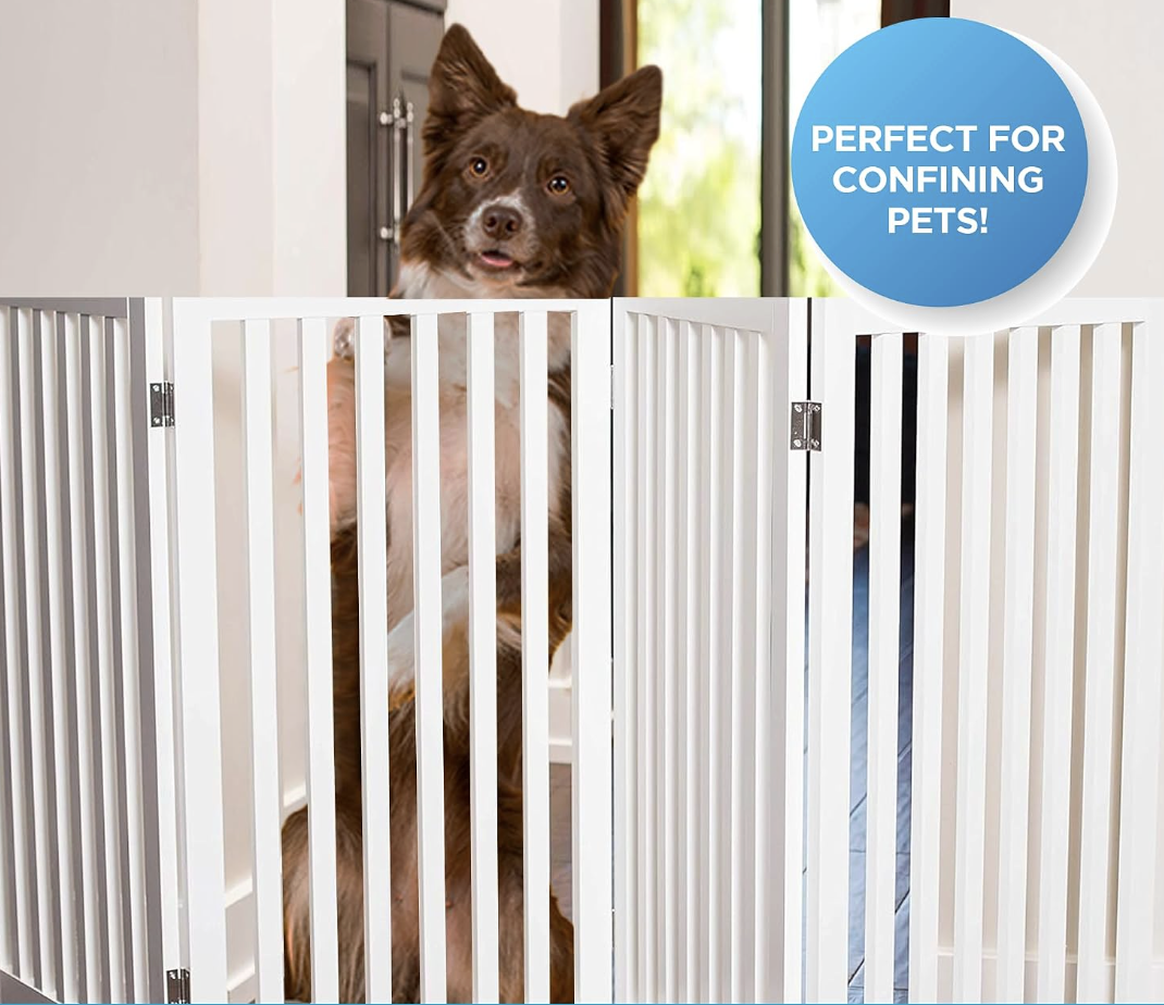 Dog Cat Pet Gate / Fence, Indoor Wood Freestanding Pet Barrier